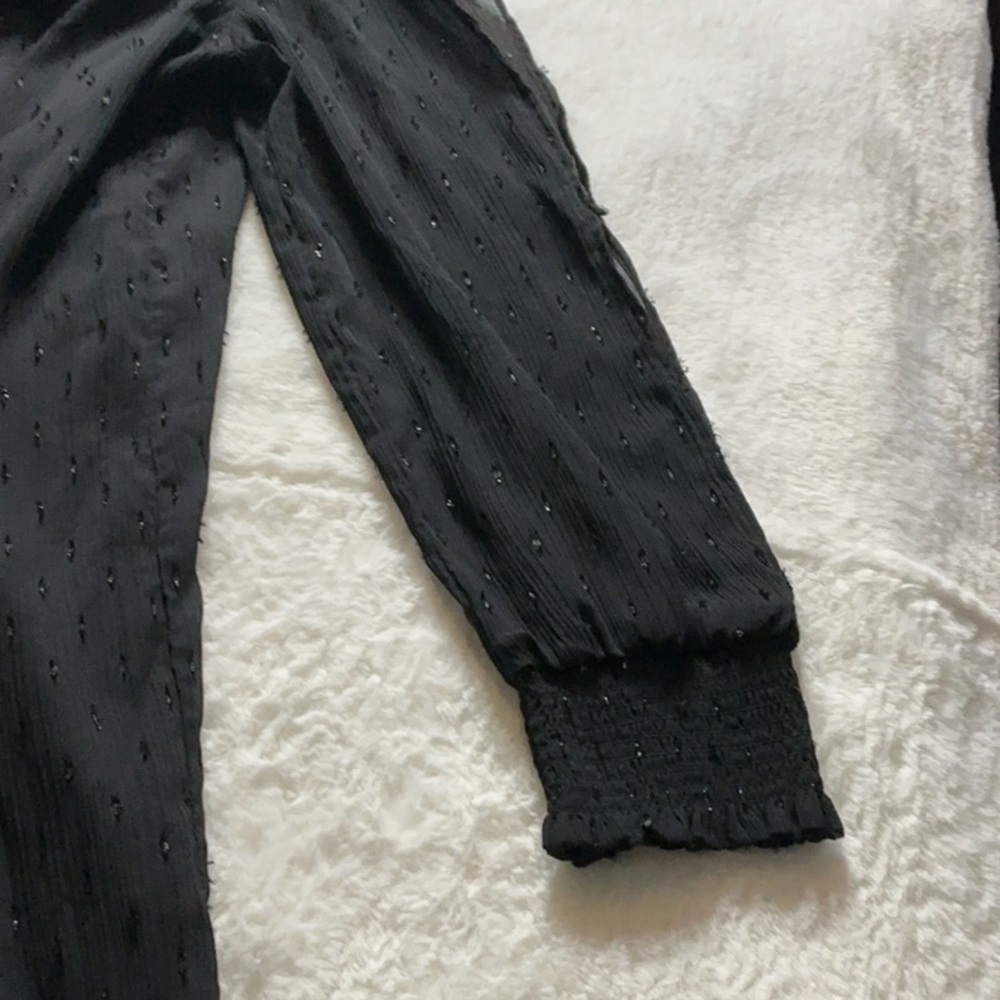 Zara Black Swiss Dot Off-the-Shoulder Blouse with Tassels - Picture 3 of 11